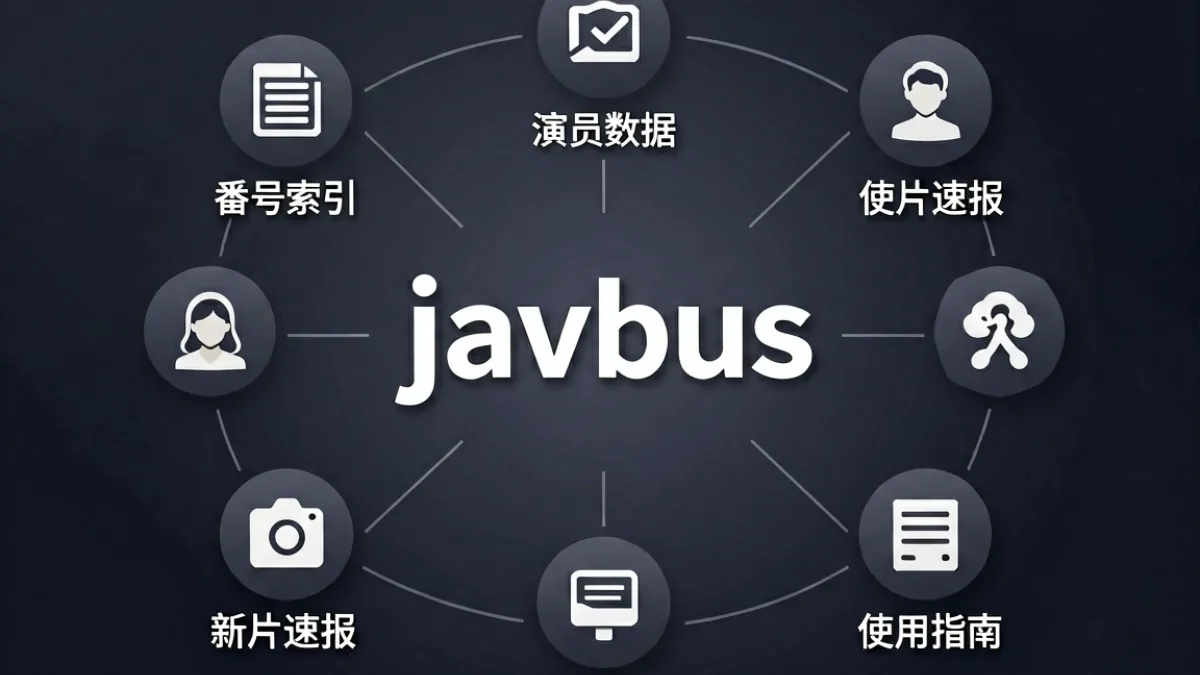 javbus 导航站关于页主视觉，展示平台定位与内容范围的信息图