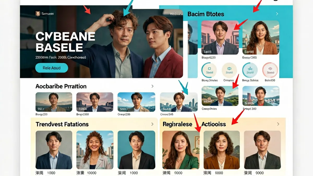 javbus 番号详情页结构示意图，标注了封面区、磁力链接区、演员标签与系列导航各功能模块的位置